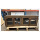 Wood and Glass Display Cabinet with Double Doors and Removable Leg base