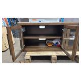 Wood and Glass Display Cabinet with Double Doors and Removable Leg base