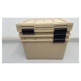 Set of 3 IRIS 44 Qt WeatherPro Storage Bins with Latching Lids - 2 bins missing *1* latch - lids still secure