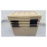 Set of 3 IRIS 44 Qt WeatherPro Storage Bins with Latching Lids - 2 bins missing *1* latch - lids still secure
