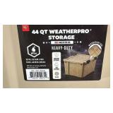 Set of 3 IRIS 44 Qt WeatherPro Storage Bins with Latching Lids - 2 bins missing *1* latch - lids still secure