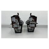 Pair of Outdoor LED Wall Mount Lanterns Black Metal Glass 16 x 9 Inch - used condition