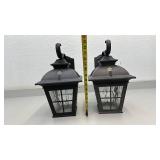 Pair of Outdoor LED Wall Mount Lanterns Black Metal Glass 16 x 9 Inch - used condition