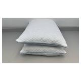 Set of 2 White Quilted Bed Pillows with Blue Piping - used condition