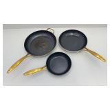 Set of 3 GreenPan Nonstick Fry Pans with Gold Handles - used condition