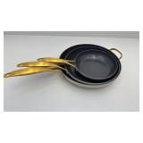 Set of 3 GreenPan Nonstick Fry Pans with Gold Handles - used condition