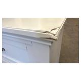 6 Drawer Dresser in White Finish with Damaged Corner, one drawer stuck in place