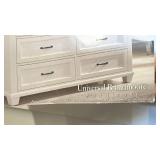 6 Drawer Dresser in White Finish with Damaged Corner, one drawer stuck in place
