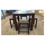 Wooden Pub Height Table with 4 Stools and Metal Frame - used condition