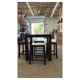 Wooden Pub Height Table with 4 Stools and Metal Frame - used condition