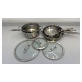 Calphalon Stainless Steel Cookware Set with Glass Lids - 5 Pots and Pans - used condition