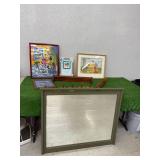 Mirror, Artwork & Wood Shelves