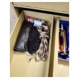 5-Drawer Metal Filing Cabinet with Assorted Tools and Leatherworking Supplies