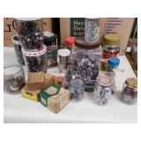 Assorted Metal Fasteners and Hardware in Jars with Rotating Organizer