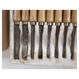 Extensive Collection of Woodworking Chisels, Punches, and Hand Tools