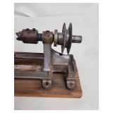 Vintage Metal Mini Lathe on Wooden Base