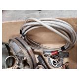 Group of Heavy Duty Pulley Blocks, Ratchet Straps, and Steel Cables