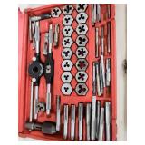 Assorted Workshop Tool Sets Including Tap and Die Set, Forstner Bit Set, Gasket Punch Set, and Vibra Engraving Tool