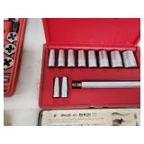 Assorted Workshop Tool Sets Including Tap and Die Set, Forstner Bit Set, Gasket Punch Set, and Vibra Engraving Tool