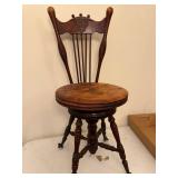 Antique Wood Piano Stool with Claw Feet and Ornate Backrest