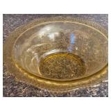Vintage Etched Amber Glass Bowl and Elise Silverplate Tray Set