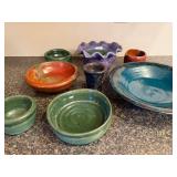 Collection of Handmade Pottery Bowls and Vessels Assorted Colors
