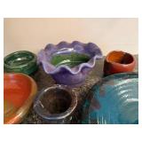 Collection of Handmade Pottery Bowls and Vessels Assorted Colors