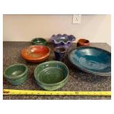 Collection of Handmade Pottery Bowls and Vessels Assorted Colors