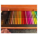 Wooden Art Supply Chest with Pastels, Pencils, Markers, and Brushes