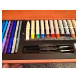 Wooden Art Supply Chest with Pastels, Pencils, Markers, and Brushes
