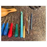 Large Lot of Vintage Rug Hooking and Craft Tools Spinners Crochet Scissors