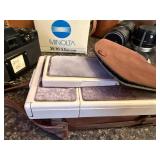 Minolta XE-7 Film Camera Bundle with Lenses, Vivitar Accessories, and Leather Bags