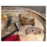 Vintage Collection with Silverplated Serving Tray, Spoons, Razors, Marbles, and Keys