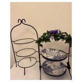 2 Metal Plate Racks with Decorative Plates and Faux Ivy Accent