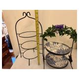 2 Metal Plate Racks with Decorative Plates and Faux Ivy Accent
