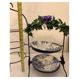 2 Metal Plate Racks with Decorative Plates and Faux Ivy Accent