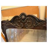 Antique Ornate Wood Framed Wall Mirror with Carved Detailing
