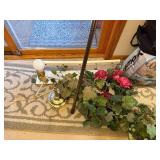 Brass Wall Lamp with Decorative Floral Garland and Curtain Rod