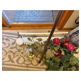 Brass Wall Lamp with Decorative Floral Garland and Curtain Rod