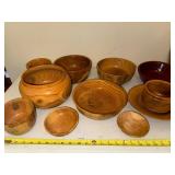 Collection of Hand-Turned Wooden Bowls and Plates