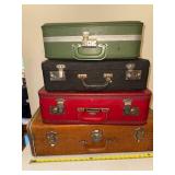 Collection of 4 Vintage Suitcases in Assorted Colors and Styles
