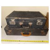 Pair of Vintage Leather Suitcases with Green Lining and Tanners Council Cowhide