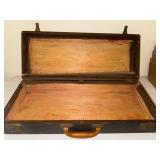 Pair of Vintage Leather Suitcases with Green Lining and Tanners Council Cowhide