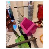 Collection of Bird Feeders, Garden Tools, Poultry Netting, and Outdoor Accessories