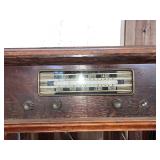 Vintage Wood Console AM Radio and Record Player Cabinet