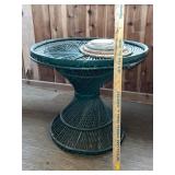 Vintage Green Wicker Pedestal Side Table with Assorted Coasters