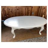 White Oval Wood Coffee Table with Cabriole Legs