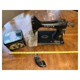 Singer 99K Vintage Sewing Machine with Decorative Tin and Accessory