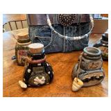 Denim Purse Basket with Beaded Handle and 5 Decorative Potion Jars