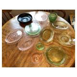 Vintage Depression Glass and Art Glass Dish Collection - Pink, Green, Amber, and Black